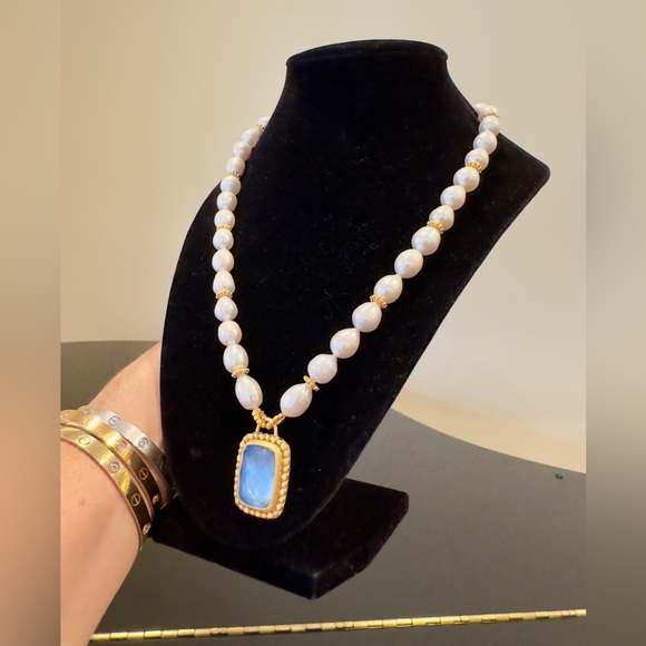NWT Luxury Summer Authentic Julie Vos Pearl Iridescent Chalcedony Blue Necklace - Picture 8 of 17